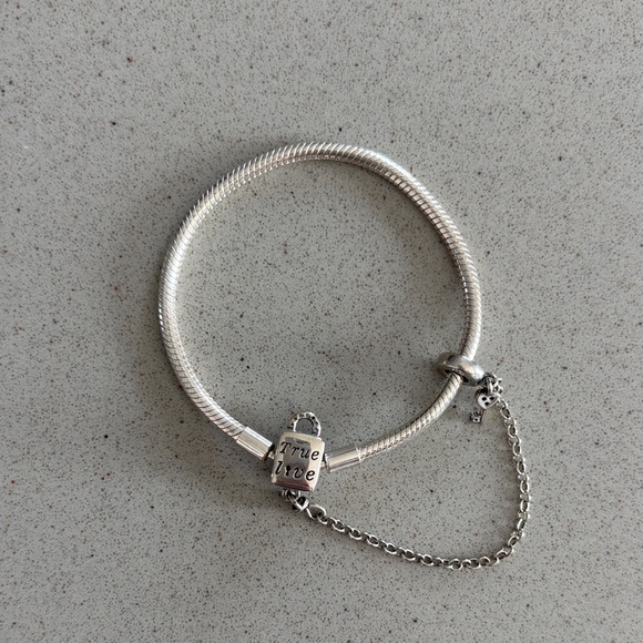 Sterling Silver 925 Lock & Key Pink Gemstone Charm Bracelet - will fit Pandora - Picture 2 of 5